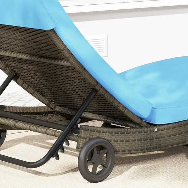 Outsunny Patio Wicker Chaise Lounge Chair, Outdoor PE Rattan Sun lounger with Adjustable Backrest and 2 Wheels, Sky Blue - product image 9