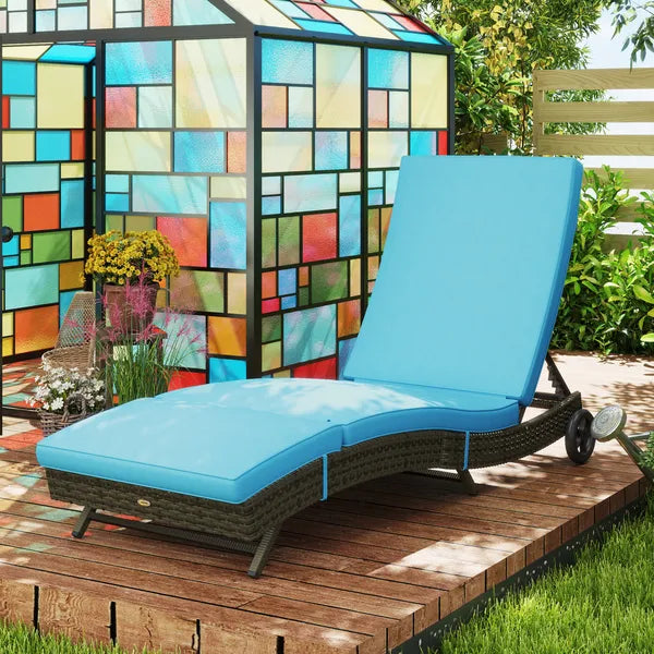 Outsunny Patio Wicker Chaise Lounge Chair, Outdoor PE Rattan Sun lounger with Adjustable Backrest and 2 Wheels, Sky Blue - product image 10