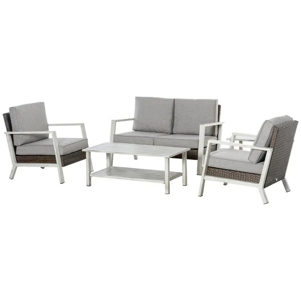 Outsunny 5 Piece Aluminum Patio Furniture Set with PE Rattan Accents Brown and Gray - product image 11