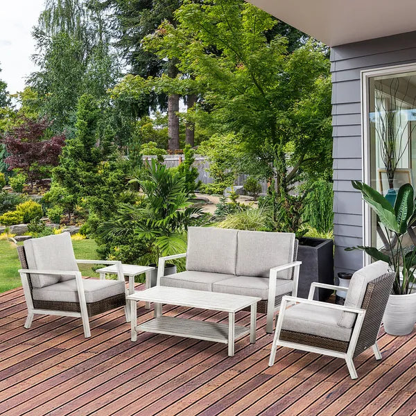 Outsunny 5 Piece Aluminum Patio Furniture Set with PE Rattan Accents Brown and Gray - product image 2