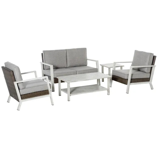 Outsunny 5 Piece Aluminum Patio Furniture Set with PE Rattan Accents Brown and Gray - product image 1