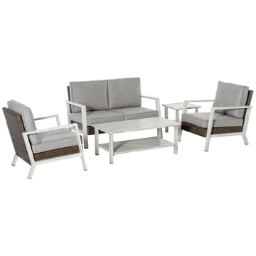 Outsunny 5 Piece Aluminum Patio Furniture Set with PE Rattan Accents Brown and Gray - product image 1
