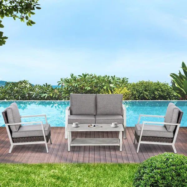 Outsunny 5 Piece Aluminum Patio Furniture Set with PE Rattan Accents Brown and Gray - product image 10