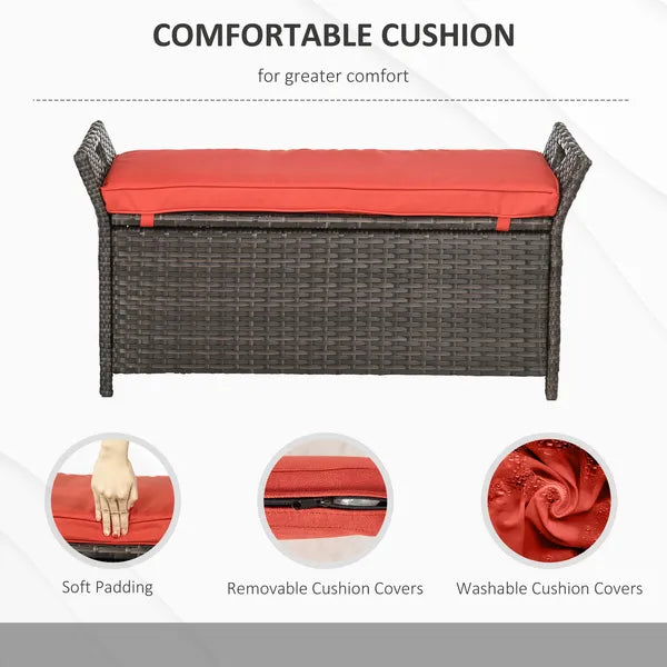Outsunny Patio Wicker Storage Bench Red 27 Gallon Outdoor PE Rattan Furniture Large Capacity Footstool Rectangle Box - product image 5