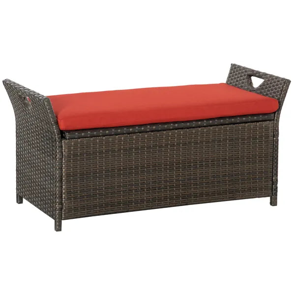 Outsunny Patio Wicker Storage Bench Red 27 Gallon Outdoor PE Rattan Furniture Large Capacity Footstool Rectangle Box - product image 12