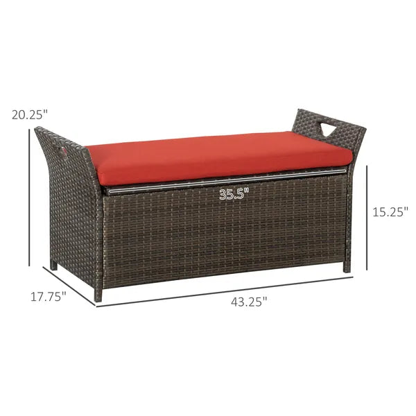 Outsunny Patio Wicker Storage Bench Red 27 Gallon Outdoor PE Rattan Furniture Large Capacity Footstool Rectangle Box - product image 3