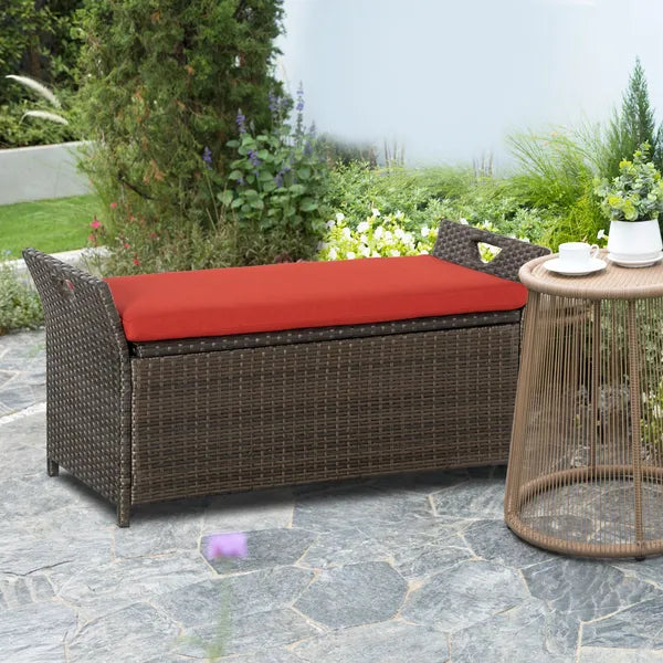 Outsunny Patio Wicker Storage Bench Red 27 Gallon Outdoor PE Rattan Furniture Large Capacity Footstool Rectangle Box - product image 10