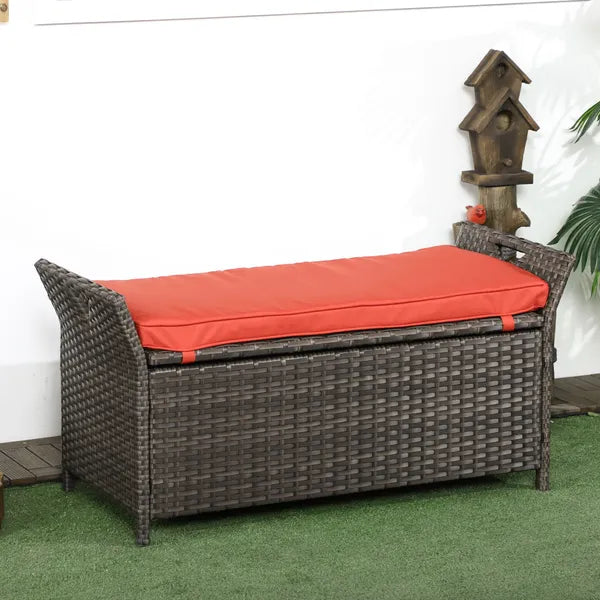 Outsunny Patio Wicker Storage Bench Red 27 Gallon Outdoor PE Rattan Furniture Large Capacity Footstool Rectangle Box - product image 2