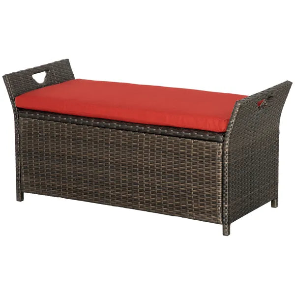 Outsunny Patio Wicker Storage Bench Red 27 Gallon Outdoor PE Rattan Furniture Large Capacity Footstool Rectangle Box - product image 11