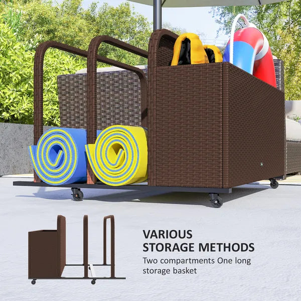 PE Rattan Pool Float Storage Organizer with Wheels, Brown - product image 5