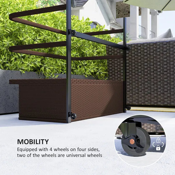 PE Rattan Pool Float Storage Organizer with Wheels, Brown - product image 4