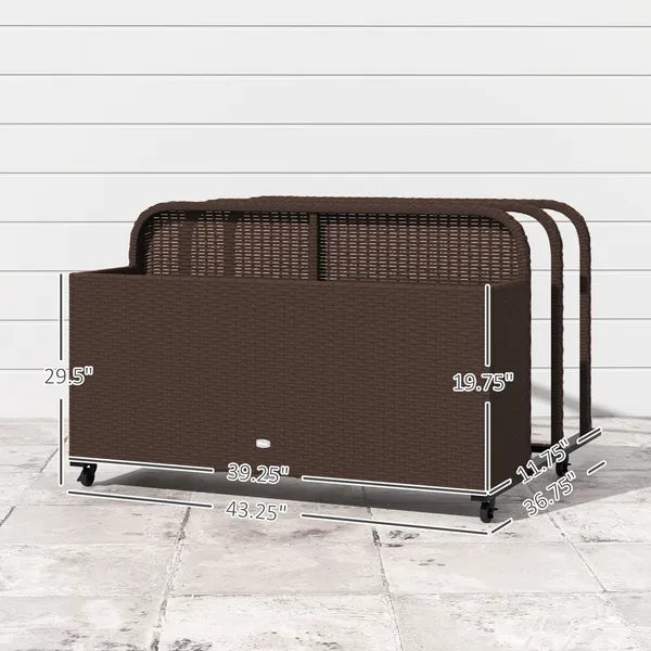 PE Rattan Pool Float Storage Organizer with Wheels, Brown - product image 3