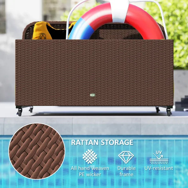 PE Rattan Pool Float Storage Organizer with Wheels, Brown - product image 6