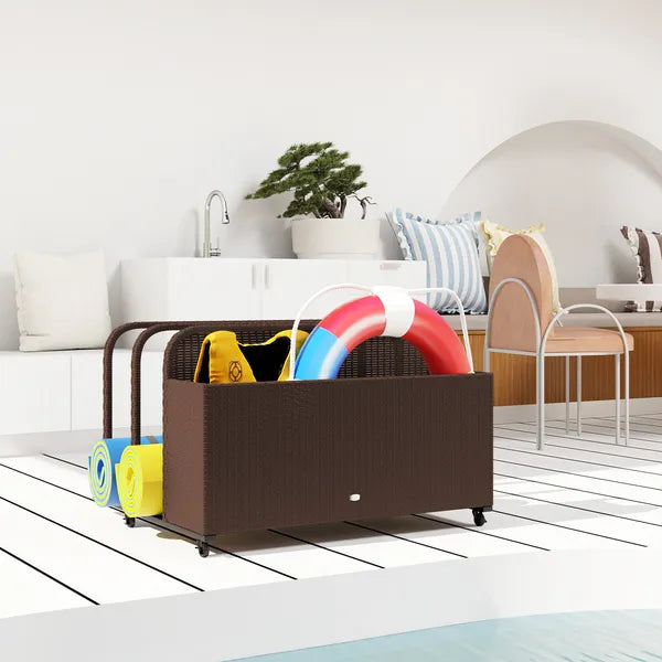 PE Rattan Pool Float Storage Organizer with Wheels, Brown - product image 9