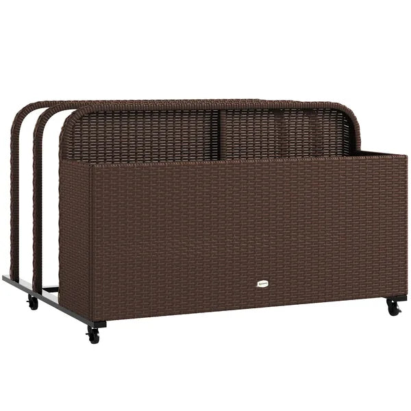 PE Rattan Pool Float Storage Organizer with Wheels, Brown - product image 11