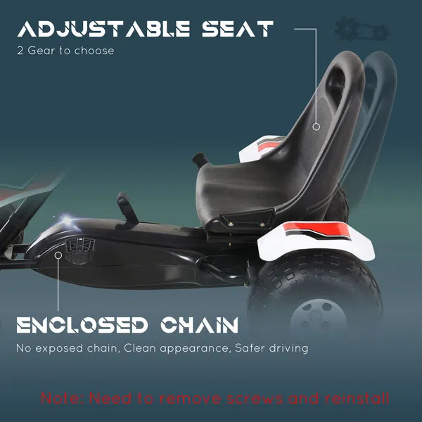 Pedal Go Kart Children Ride on Car Racing Style with Adjustable Seat, Plastic Wheels, Handbrake and Shift Lever, White - product image 4
