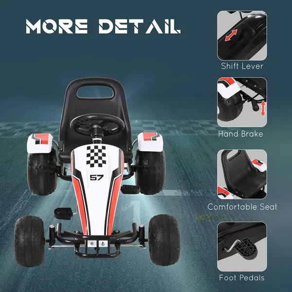 Pedal Go Kart Children Ride on Car Racing Style with Adjustable Seat, Plastic Wheels, Handbrake and Shift Lever, White - product image 5