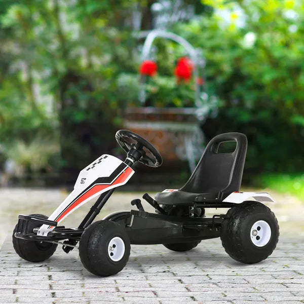 Pedal Go Kart Children Ride on Car Racing Style with Adjustable Seat, Plastic Wheels, Handbrake and Shift Lever, White - product image 10