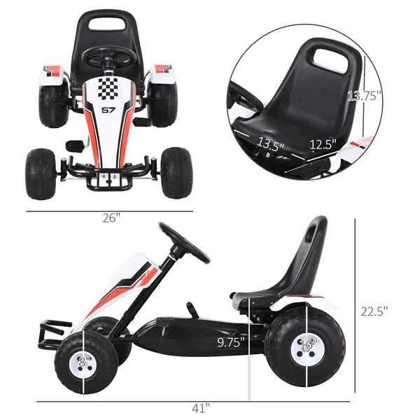 Pedal Go Kart Children Ride on Car Racing Style with Adjustable Seat, Plastic Wheels, Handbrake and Shift Lever, White - product image 3