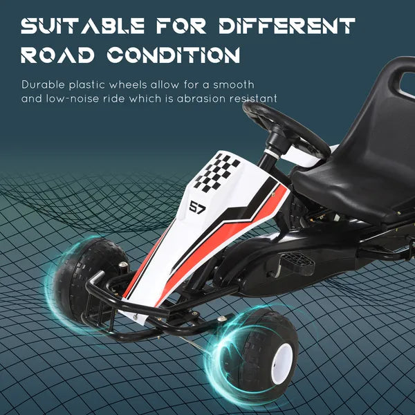 Pedal Go Kart Children Ride on Car Racing Style with Adjustable Seat, Plastic Wheels, Handbrake and Shift Lever, White - product image 6