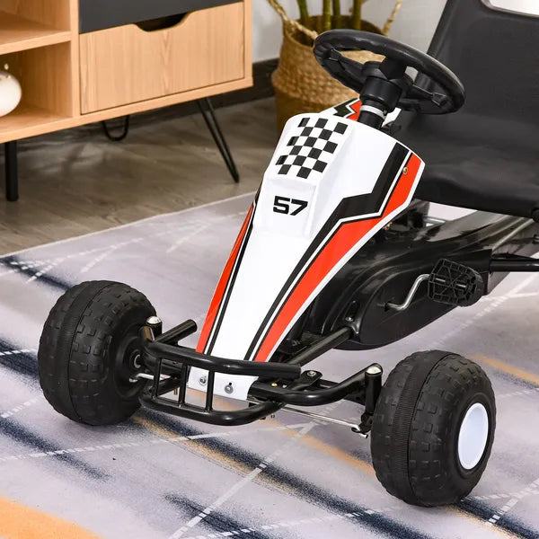 Pedal Go Kart Children Ride on Car Racing Style with Adjustable Seat, Plastic Wheels, Handbrake and Shift Lever, White - product image 9