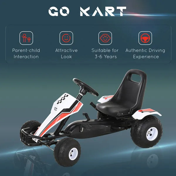 Pedal Go Kart Children Ride on Car Racing Style with Adjustable Seat, Plastic Wheels, Handbrake and Shift Lever, White - product image 7