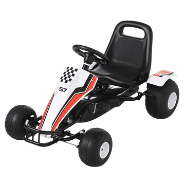 Pedal Go Kart Children Ride on Car Racing Style with Adjustable Seat, Plastic Wheels, Handbrake and Shift Lever, White - product image 1