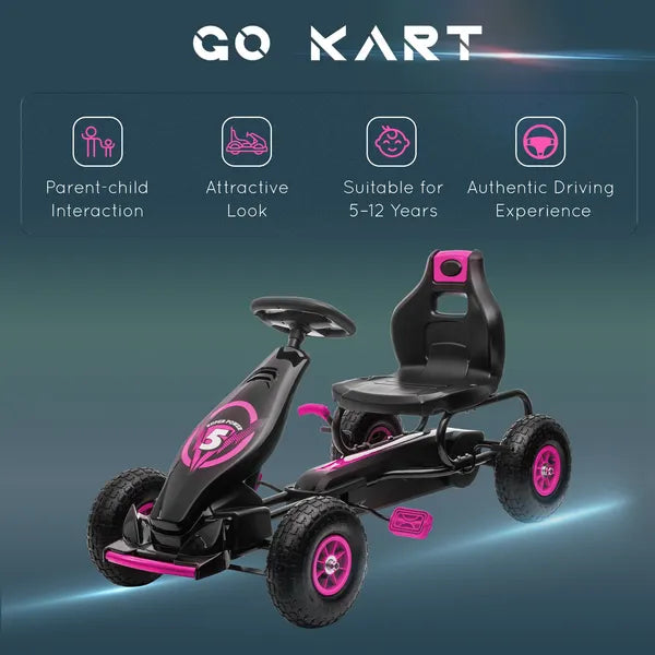 Aosom Pedal Go Kart for Kids 5-12, Durable Ride-On Toy with Rubber Tires Outdoor Play Vehicles, Pink - product image 8