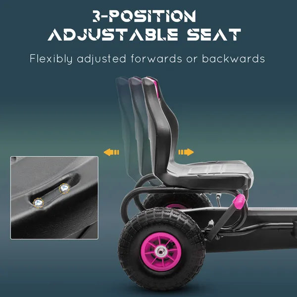 Aosom Pedal Go Kart for Kids 5-12, Durable Ride-On Toy with Rubber Tires Outdoor Play Vehicles, Pink - product image 4