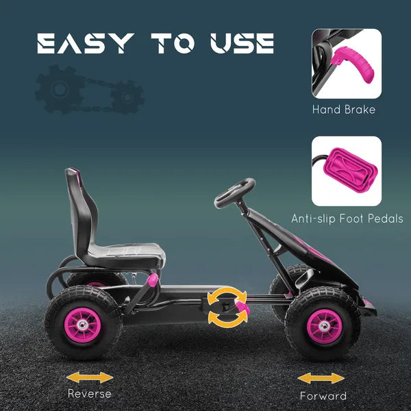Aosom Pedal Go Kart for Kids 5-12, Durable Ride-On Toy with Rubber Tires Outdoor Play Vehicles, Pink - product image 5