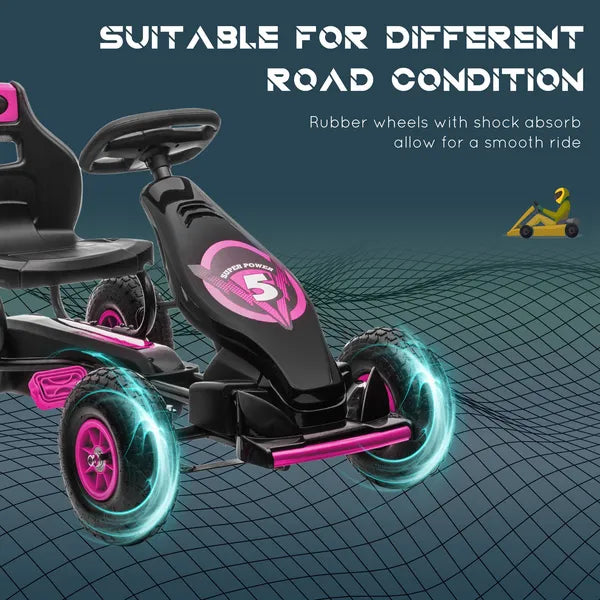 Aosom Pedal Go Kart for Kids 5-12, Durable Ride-On Toy with Rubber Tires Outdoor Play Vehicles, Pink - product image 6