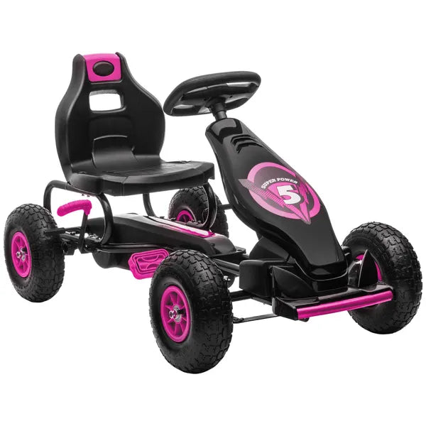 Aosom Pedal Go Kart for Kids 5-12, Durable Ride-On Toy with Rubber Tires Outdoor Play Vehicles, Pink - product image 11