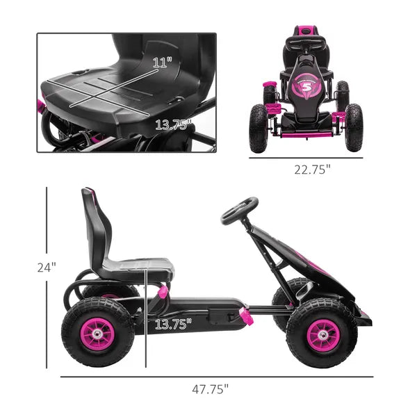 Aosom Pedal Go Kart for Kids 5-12, Durable Ride-On Toy with Rubber Tires Outdoor Play Vehicles, Pink - product image 3