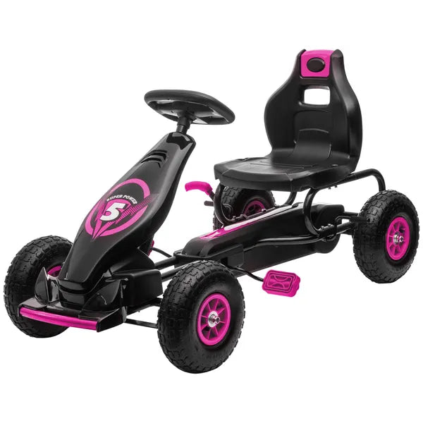 Aosom Pedal Go Kart for Kids 5-12, Durable Ride-On Toy with Rubber Tires Outdoor Play Vehicles, Pink - product image 1