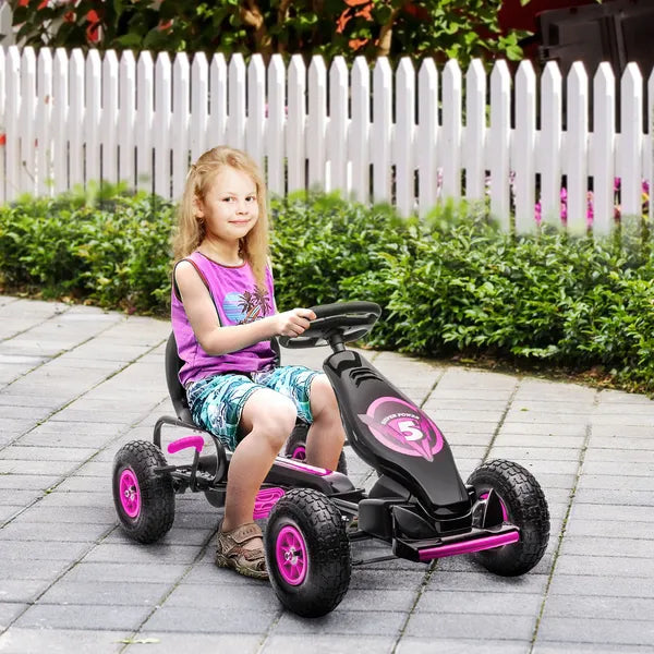 Aosom Pedal Go Kart for Kids 5-12, Durable Ride-On Toy with Rubber Tires Outdoor Play Vehicles, Pink - product image 2