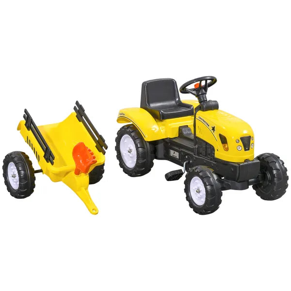 Aosom Pedal Go Kart for Kids, Ride-On Tractor with Back Trailer, Shovel and Rake, Fun Yellow, for 3+ Years - product image 1
