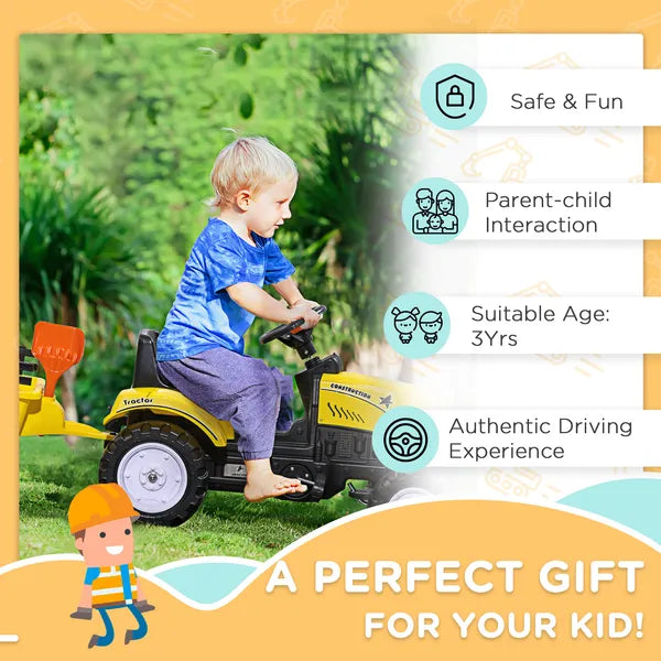 Aosom Pedal Go Kart for Kids, Ride-On Tractor with Back Trailer, Shovel and Rake, Fun Yellow, for 3+ Years - product image 6