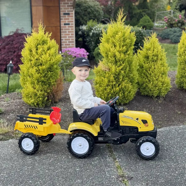 Aosom Pedal Go Kart for Kids, Ride-On Tractor with Back Trailer, Shovel and Rake, Fun Yellow, for 3+ Years - product image 8