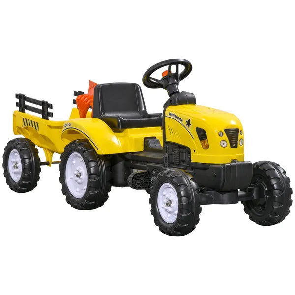 Aosom Pedal Go Kart for Kids, Ride-On Tractor with Back Trailer, Shovel and Rake, Fun Yellow, for 3+ Years - product image 11