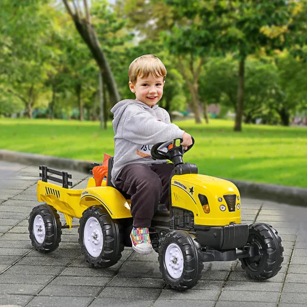 Aosom Pedal Go Kart for Kids, Ride-On Tractor with Back Trailer, Shovel and Rake, Fun Yellow, for 3+ Years - product image 2