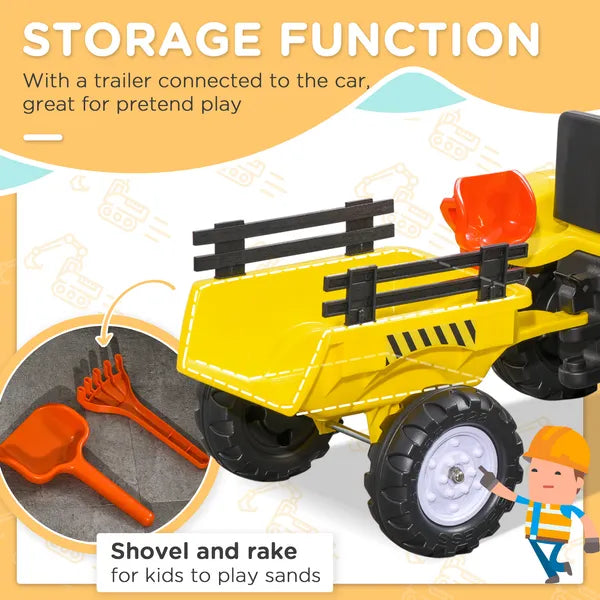 Aosom Pedal Go Kart for Kids, Ride-On Tractor with Back Trailer, Shovel and Rake, Fun Yellow, for 3+ Years - product image 7