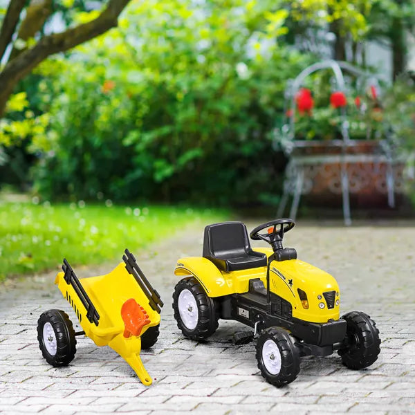 Aosom Pedal Go Kart for Kids, Ride-On Tractor with Back Trailer, Shovel and Rake, Fun Yellow, for 3+ Years - product image 10