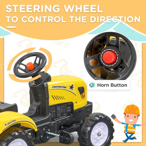 Aosom Pedal Go Kart for Kids, Ride-On Tractor with Back Trailer, Shovel and Rake, Fun Yellow, for 3+ Years - product image 5