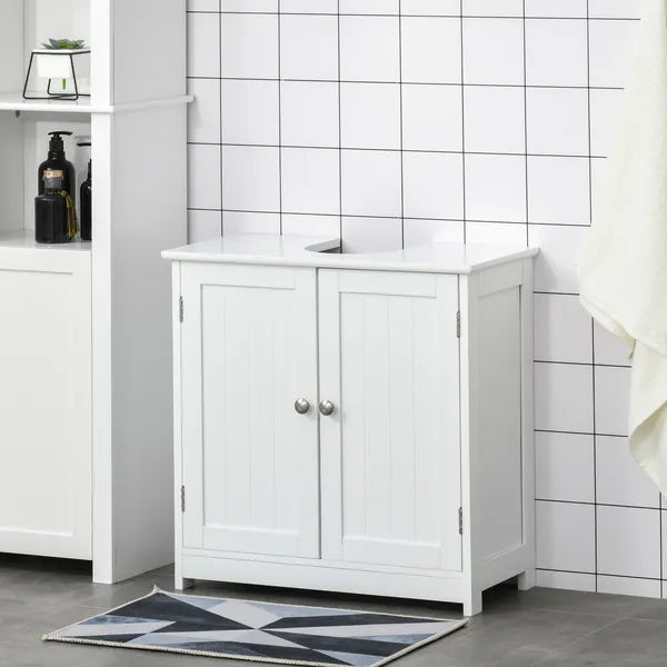 Kleankin Pedestal Sink Cabinet White Bathroom Vanity Storage with U-Shape Cut-Out Adjustable Shelf - product image 12