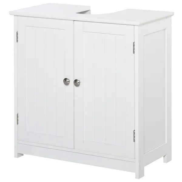 Kleankin Pedestal Sink Cabinet White Bathroom Vanity Storage with U-Shape Cut-Out Adjustable Shelf - product image 1
