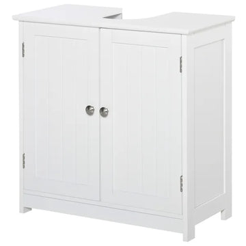 Kleankin Pedestal Sink Cabinet White Bathroom Vanity Storage with U-Shape Cut-Out Adjustable Shelf - product image 1