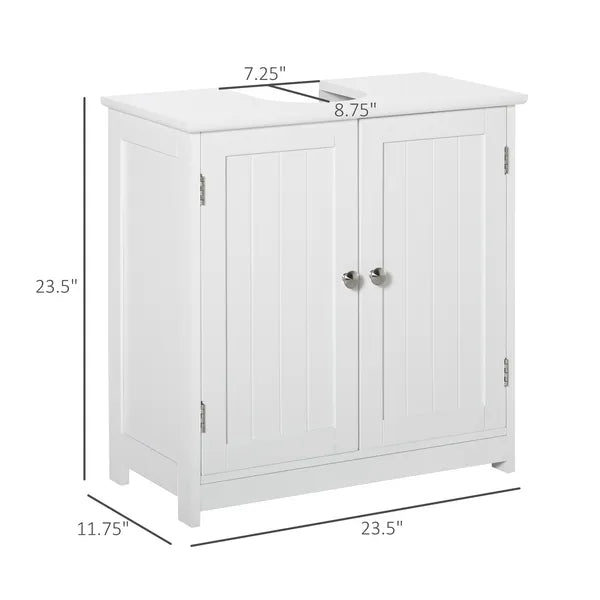 Kleankin Pedestal Sink Cabinet White Bathroom Vanity Storage with U-Shape Cut-Out Adjustable Shelf - product image 3