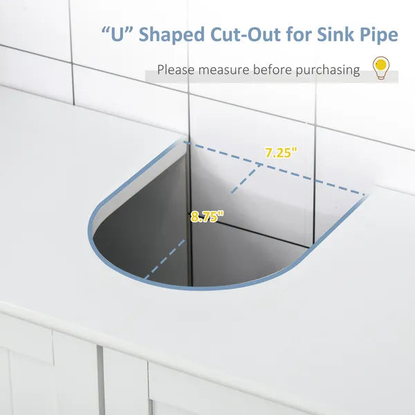 Kleankin Pedestal Sink Cabinet White Bathroom Vanity Storage with U-Shape Cut-Out Adjustable Shelf - product image 4