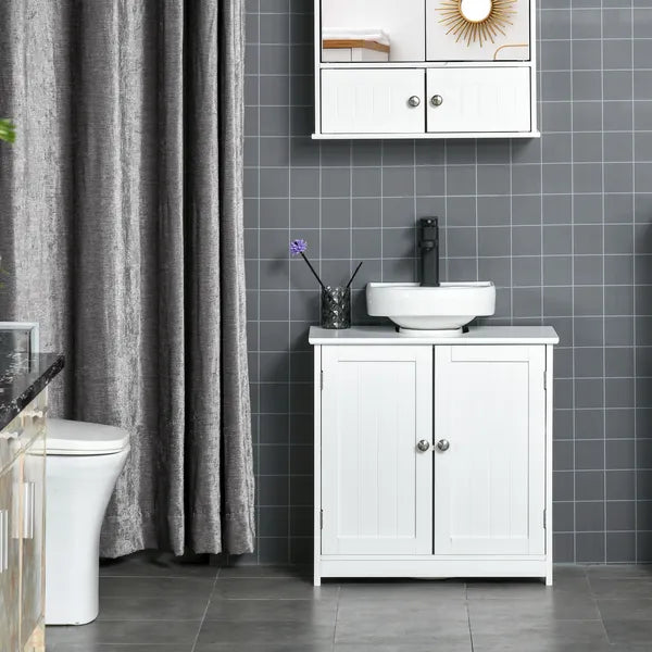 Kleankin Pedestal Sink Cabinet White Bathroom Vanity Storage with U-Shape Cut-Out Adjustable Shelf - product image 10