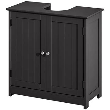 Kleankin Pedestal Sink Storage Cabinet, Bathroom Sink Cabinet with U-Shape Cut-Out and Adjustable Shelf, Black - product image 1